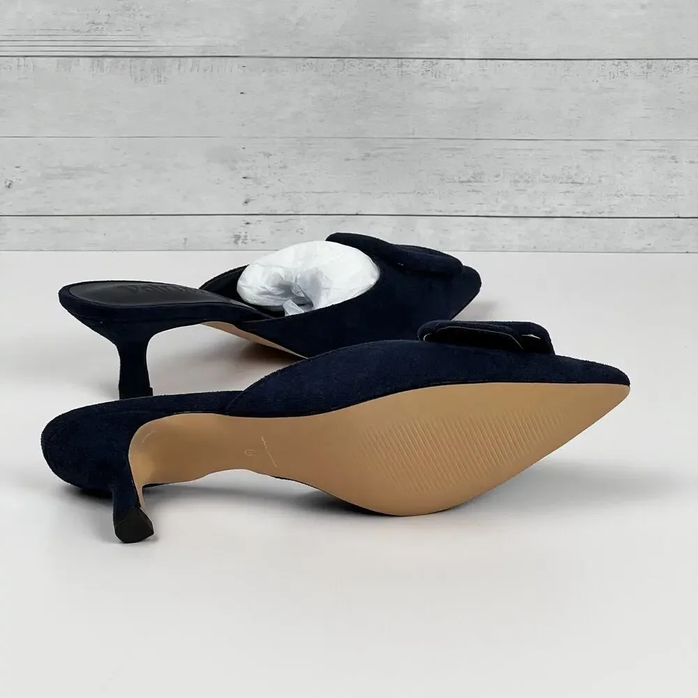 Volrina Kitten Heel Mules Dark Blue Suede Size 6 – New w/ Box - Picture 3 of 4